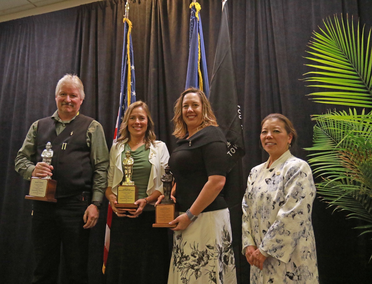 041218 Awards Ceremony - BLM Smokey Award Winners 2016-2018 left to right: Kevin Conran, 2016 Silver Smokey Award Winner; Carrie Bilbao, 2018 Gold Smokey Award Winner; Jennifer Kline, 2017 Bronze Smokey Award Winner; and Patti Hirami, Acting Deputy Chief, U.S. Forest Service.