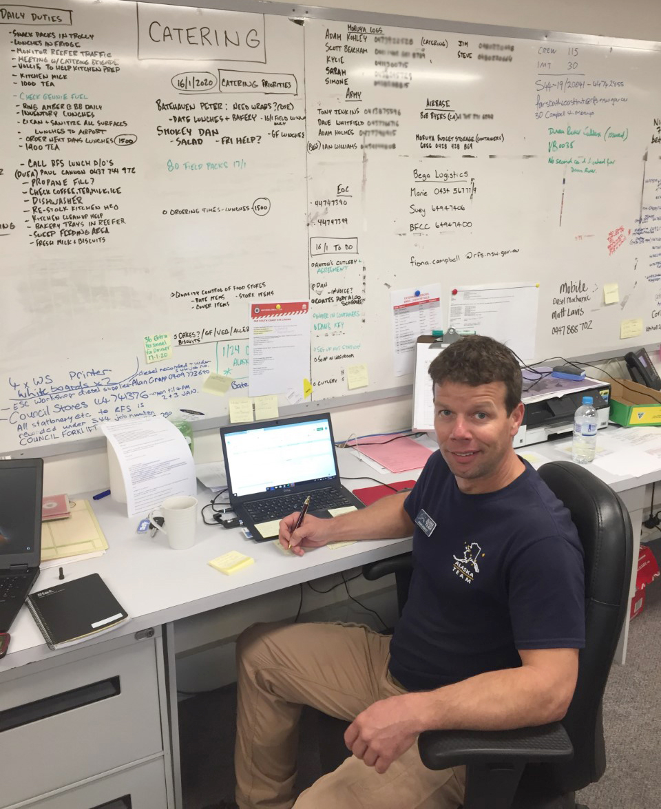 Man sitting in front of large whiteboard