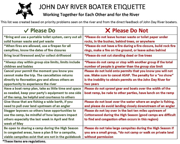John Day River Boater Etiquette