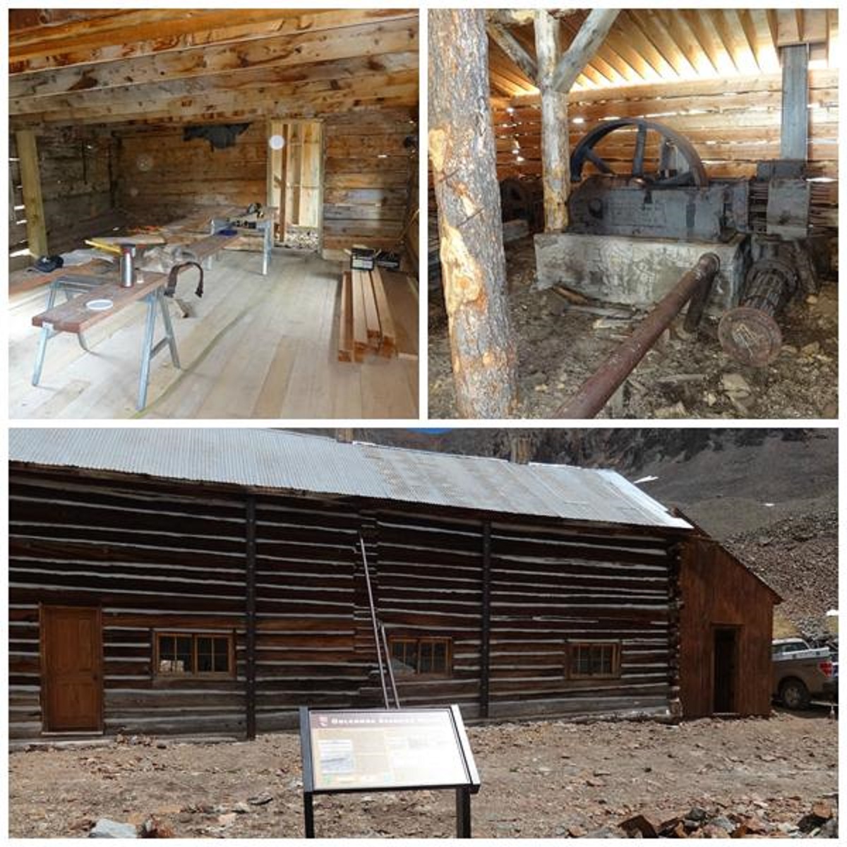 A three-photo colage of the Golconda complex mining buildings