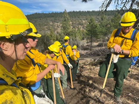 student firefighters working with drip torches