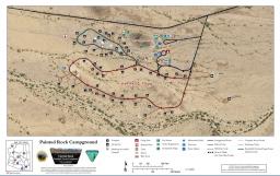 A detailed campground map of Painted Rock Petroglyph Site and Campground near Gila Bend, Arizon. The map shows an aerial satellite view of the campground with two loop roads overlaid. The Hohokam Loop is shown in teal in the northern portion of the campground near the petroglyph site. The Patayan Loop is shown in red in the larger southern and western portion of the campground. Sixty numbered campsites are marked with triangle symbols throughout both loops.