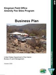 Kingman Field Office Amenity Fee Sites Business Plan cover with text and a photo of a recreation site