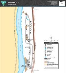 thumbnail map showing layout of Harpham Flat Campground near the deschutes river