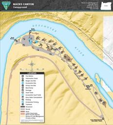 map showing layout of Macks Canyon Campground near the deschutes river