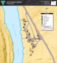 map showing layout of Rattlesnake Canyon Campground near the deschutes river