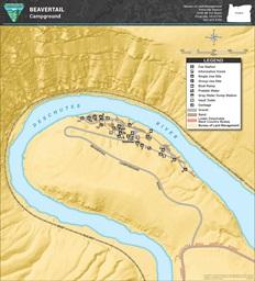 map of Beavertail Campground showing river and campsites