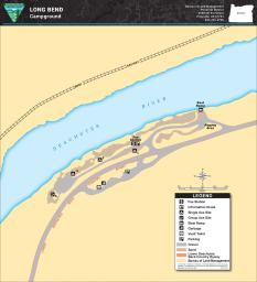 thumbnail map of Long Bend Campground showing river and other features