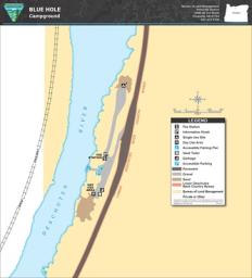 map of Blue Hole Campground with river and campsite locations