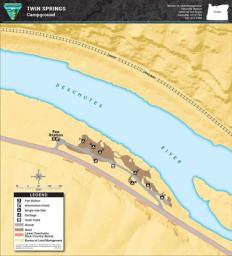map of Twin Springs Campground showing rivers and campsite locations