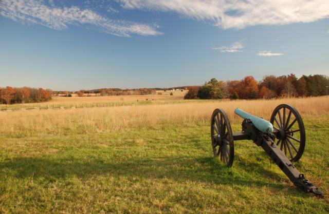 Old cannon on a field at Manassas Battlefield National Park