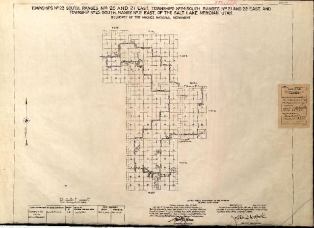 1940s survey plat depicting the boundary of "The Arches National Monument" as the site was known during the that time..