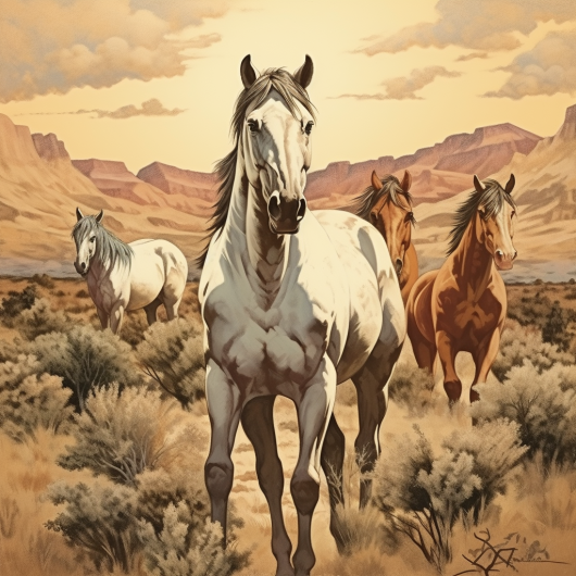 AI drawing of wild horses on Owyhee Front. (Caleb Ashby, BLM)