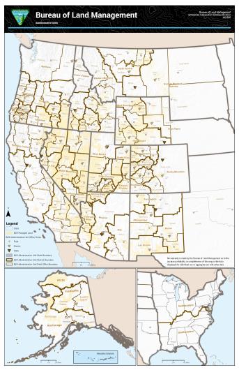 This is an image of a BLM Administrative Unit Map for the Administrative Boundaries Map section of the Frequently Requested Maps page.