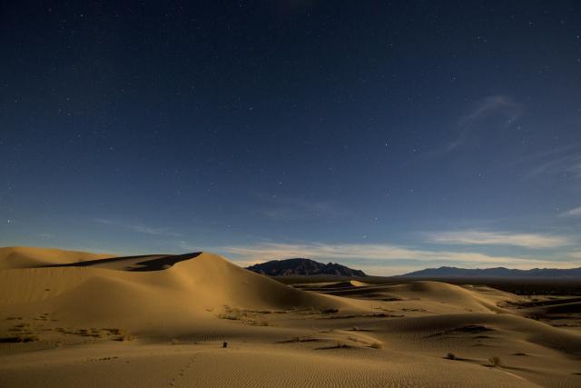 Evening sky over sand dunes at Mojave Trails National Monument
