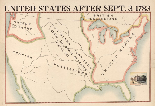 A map showing U.S. territory in September 1783, after the Revolutionary War.
