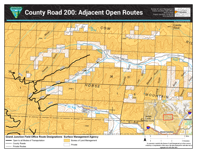 Map of open routes adjacent to Garfield County Road 200