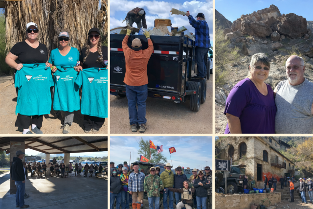 Six photos of volunteers in service made into a collage representing CRD volunteers.