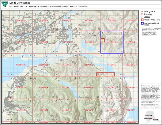 A map depicting both original and confirmatory patent lands.