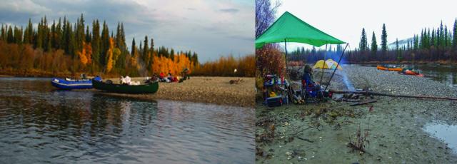 A collage of two images depicting people recreating on the water's edge.