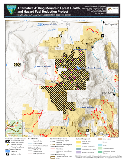 Topographic map that identifies the area near King Mountain approved for a forest health and hazard fuel reduction project. 