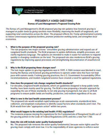 BLM Proposed Grazing Rule FAQ 2026 thumbnail image