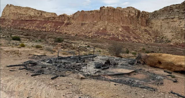 Burned remains of the historic cabin