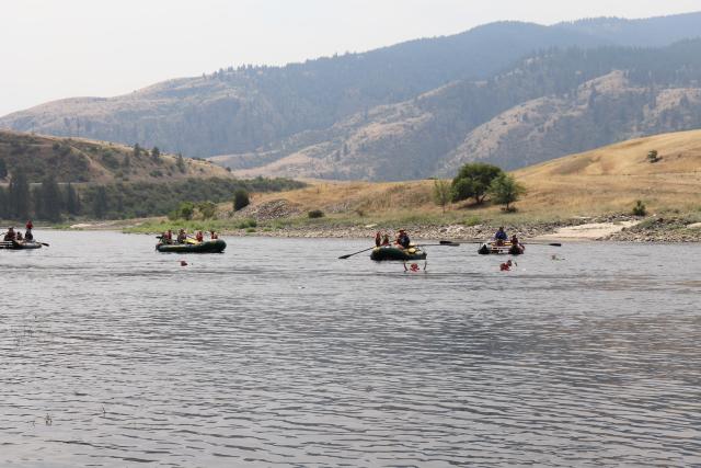 Students rafting in the river