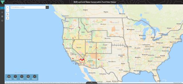 Screenshot of BLM Lands and Water Conservation Fund Data View interactive map