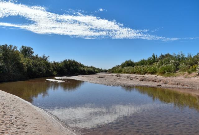 The Oxbow Day Use Area’s beach next to the Pecos River.