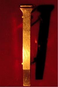 The Golden Spike that was driven into the ground to mark the link between the East and West railroad lines