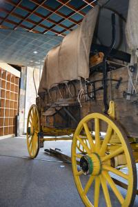 Side view of an old historic wagon