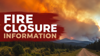 This is a basic graphic with a large plume of smoke in the background coming from forest fire, with the words "Fire Closure Information" overlayed.