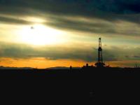 Drill rig at sunset in Wyoming