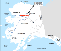 Map of Alaska showing where proposed project area is within the state.