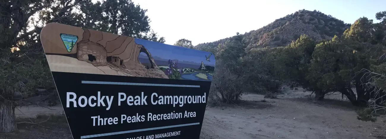 Rocky Peak Campground entrance with its namesake in the background