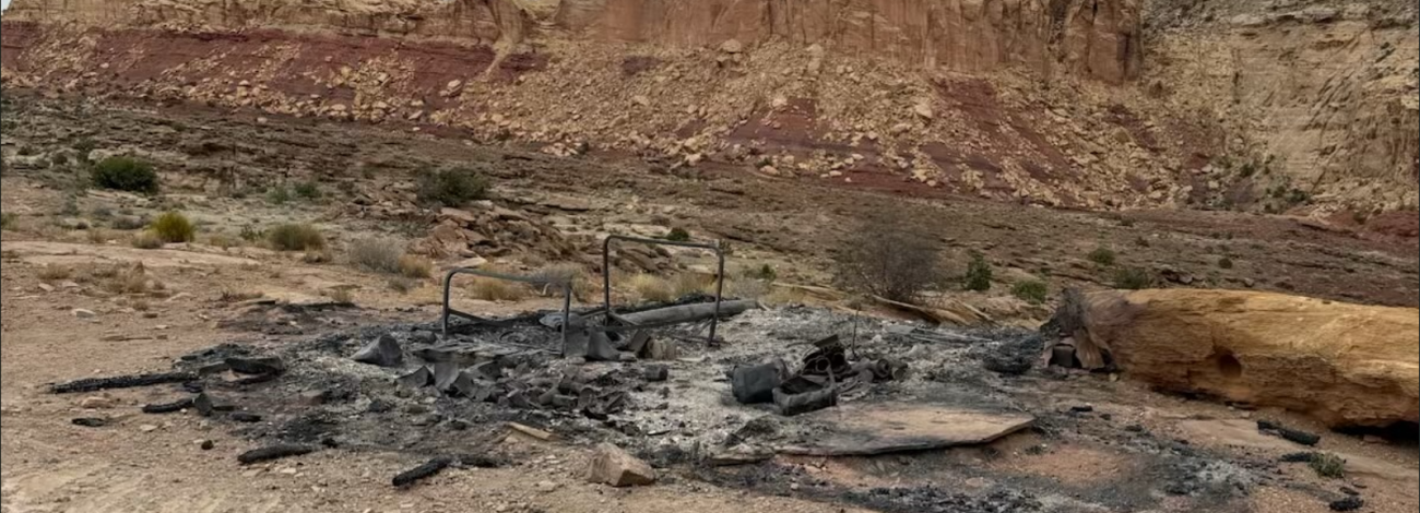 Burned remains of the historic cabin