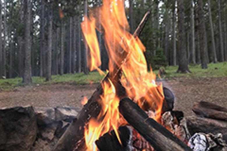 A campfire burning in Wyoming.