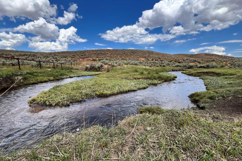 A recently completed WRI project restored the natural path of a creek in the Upper Bear River Watershed Restoration Area in Rich County. Wildlife-friendly fencing was also installed. Photo by BLM Utah. 