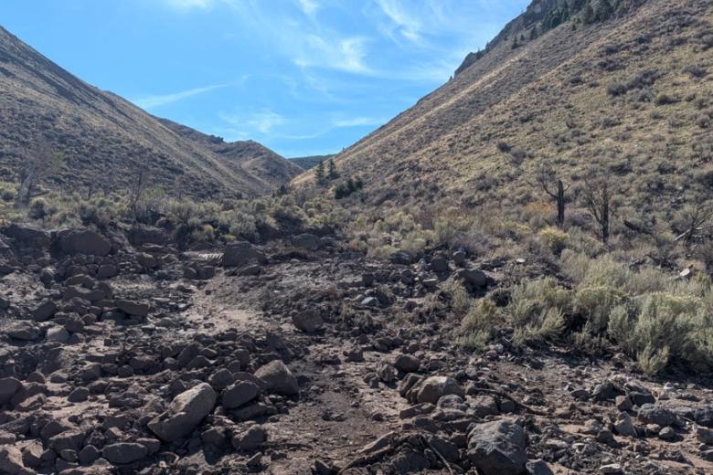 damaged road leading up the Big Southern Butte