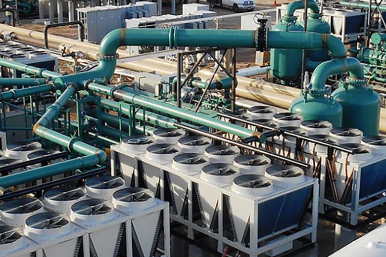 Aerial view of power blocks at the Dale Burgett Geothermal Plant.