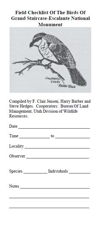 Field checklist of birds of GSENM brochure cover.