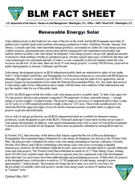 Fact Sheet: Renewable Energy-Solar brochure cover.