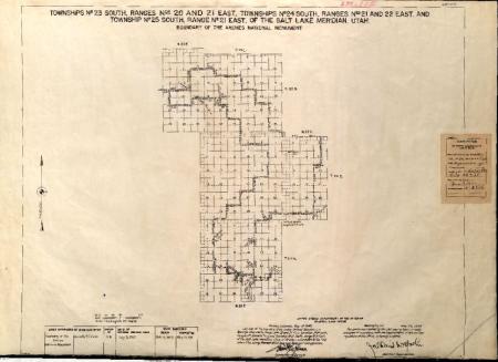 1940s survey plat depicting the boundary of "The Arches National Monument" as the site was known during the that time..