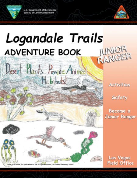 Booklet screenshot that reads "Logandale Trails Adventure Book, Junior Ranger."