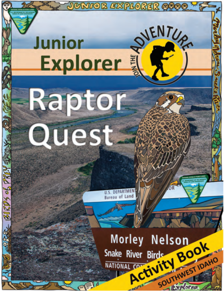 Booklet screenshot that reads "Junior Ranger Explorer Raptor Quest"