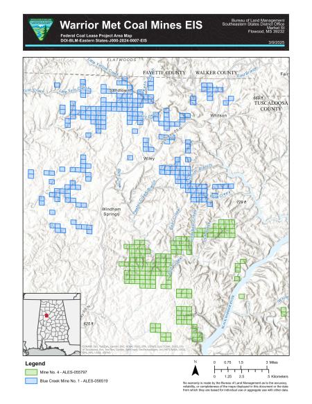 A map showing the Federal Coal Lease Project Area
