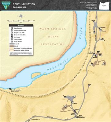 map of south junction campground showing river and campsites