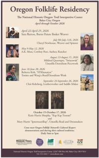 flyer for interpretive folklife series at the National Historic Oregon Trail Interpretive Center that represent Native American, ranching, and rural lifeways