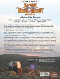 flyer for event with master wheelwright Doug Hansen&nbsp;and the team from Hansen Wagon and Wheel to assess the museum’s historic covered wagon collection